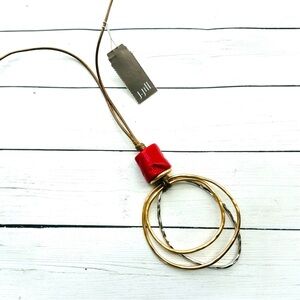 NEW NWT J. Jill Natural Red Coral Gold Circle Adjustable Cord Necklace $39 Tag